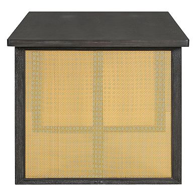 Whisen 7-Piece Rustic Dining Table Set with Distressed Oak Veneer and 6 Rattan Chairs