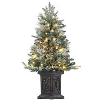 3ft Small Pre-Lit Artificial Christmas Tree with 78 Led Lights, Snow Flocked Xmas Tree