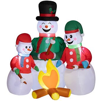 LOVMOR Outsunny 5ft Christmas Inflatable Snowman Family Campfire LED Decor