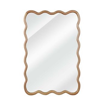 Downloads: 28 Natural Wood Color 24"x36" Wavy Rectangle Solid Wood Frame Decorative Mirror