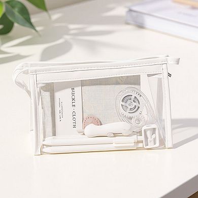 Clear PVC Cosmetic Pouch with Zipper Closure and Structured Base 7.9x3x4.7 in