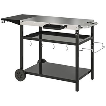 Outsunny Outdoor Bar Cart Grill Table with Wheels, Prep Table with Storage