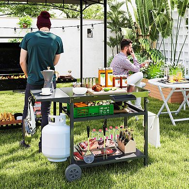 Outsunny Outdoor Bar Cart Grill Table with Wheels, Prep Table with Storage