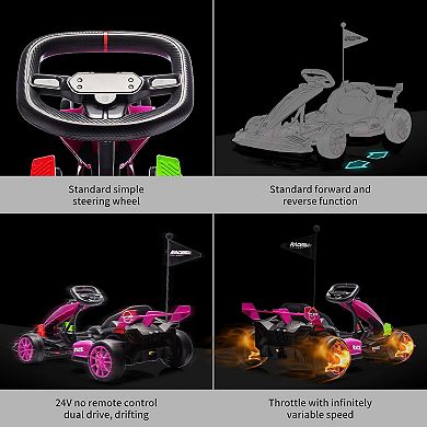 24V Electric Drift Kart for Kids, Ride Car