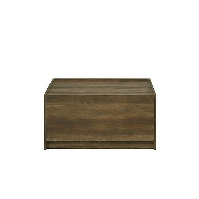 Trav Square Coffee Table, 2 Drawer, Raised Lip Tray Top, Brown 32 Inch