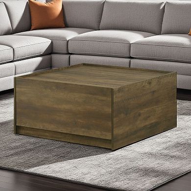 Trav Square Coffee Table, 2 Drawer, Raised Lip Tray Top, Brown 32 Inch