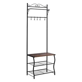 Kings Brand Furniture - Entryway Shoe Bench, Coat Rack, Hall Tree Storage Organizer with Hooks
