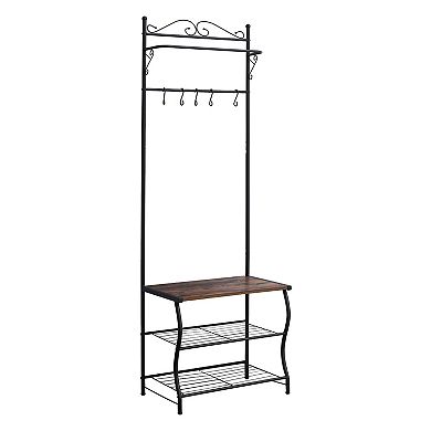 Kings Brand Furniture - Entryway Shoe Bench, Coat Rack, Hall Tree Storage Organizer with Hooks