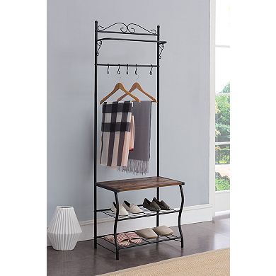 Kings Brand Furniture - Entryway Shoe Bench, Coat Rack, Hall Tree Storage Organizer with Hooks