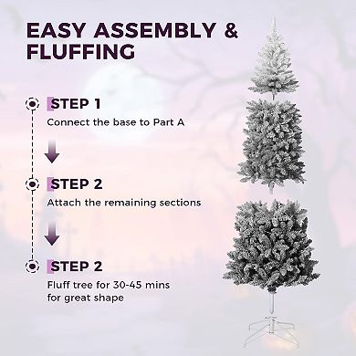 Prelit Black Pencil Christmas Tree, Flocked Gradient Xmas Tree with LED, Metal Stand