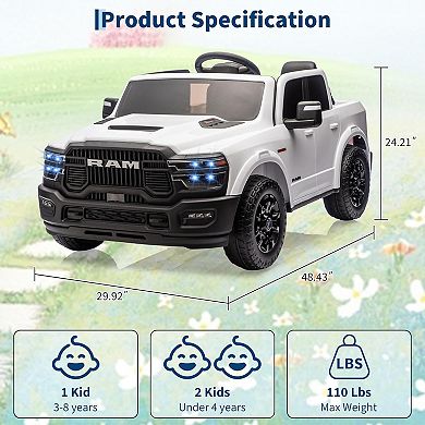 24V Kids Ride-On Truck with Parent Remote Control, 2-Seater, 3 Speeds, Spring Suspension&LED Lights