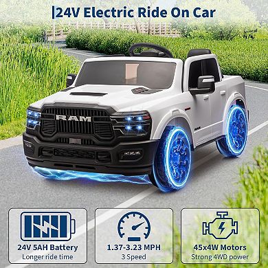24V Kids Ride-On Truck with Parent Remote Control, 2-Seater, 3 Speeds, Spring Suspension&LED Lights