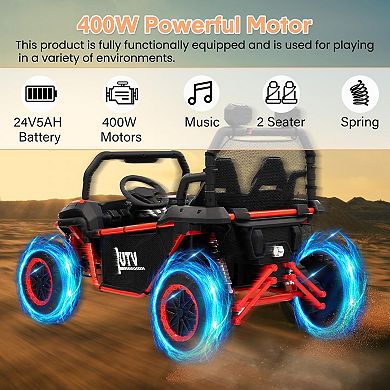 24V Kids Electric 2-Seater UTV Off-Road Car with Dual 200W Motor,Parental Remote Control for Ages 3+
