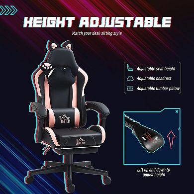 HOMCOM Cute Gaming Chair, Reclining Gamer Chair with Footrest
