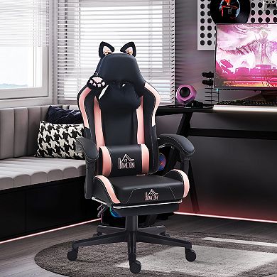 HOMCOM Cute Gaming Chair, Reclining Gamer Chair with Footrest