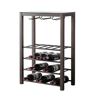Kings Brand Furniture Freestanding Floor Wine Rack Storage Table Hold 20 Bottles with Glasses Holder