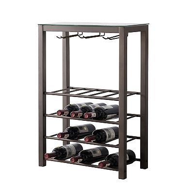 Kings Brand Furniture Freestanding Floor Wine Rack Storage Table Hold 20  Bottles with Glasses Holder