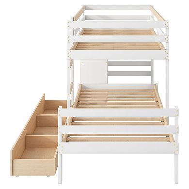 Whisen Twin over Twin Loft Bunk Bed with Drawers and Ladder