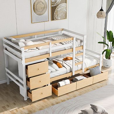 Whisen Twin over Twin Loft Bunk Bed with Drawers and Ladder