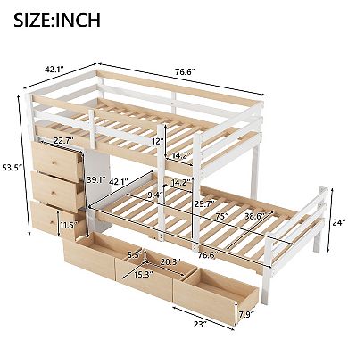 Whisen Twin over Twin Loft Bunk Bed with Drawers and Ladder
