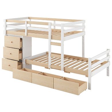 Whisen Twin over Twin Loft Bunk Bed with Drawers and Ladder