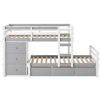 Whisen Twin over Twin Loft Bunk Bed with Drawers and Ladder
