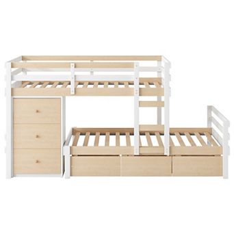 Whisen Twin over Twin Loft Bunk Bed with Drawers and Ladder