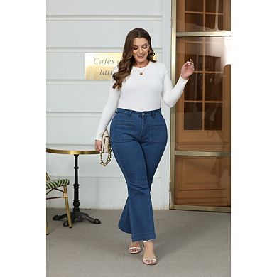 Women's Plus Size Bootcut Jeans Casual High Waist Slim Fit Jeans