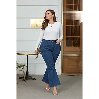 Women's Plus Size Bootcut Jeans Casual High Waist Slim Fit Jeans
