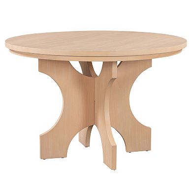 Whisen 5-piece Rustic Charm Round Dining Set with 3 Upholstered Chairs and 1 Curved Bench