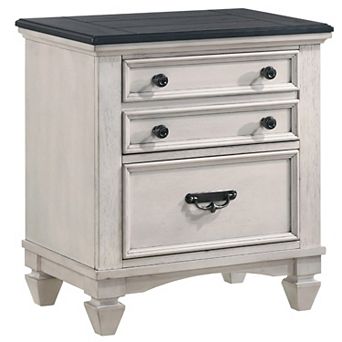 Sawz Nightstand with 3 Drawers, Charcoal Plank Top, Light Gray Wood