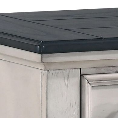 Sawz Nightstand with 3 Drawers, Charcoal Plank Top, Light Gray Wood