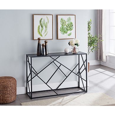 Kings Brand Furniture Macon Modern Console Sofa Table, Black Metal Frame & Gray Wood