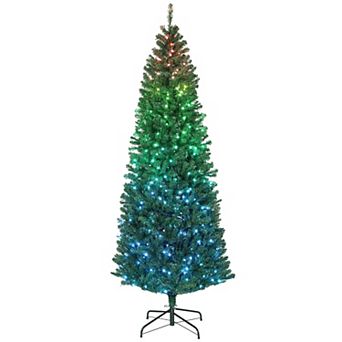 HOMCOM 5ft Christmas Tree with Synchronized LEDs, Hinged Slim Fir