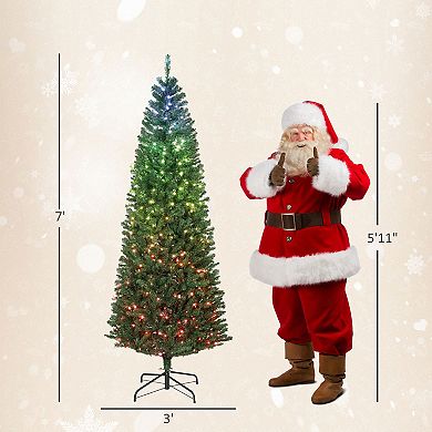 HOMCOM 5ft Christmas Tree with Synchronized LEDs, Hinged Slim Fir