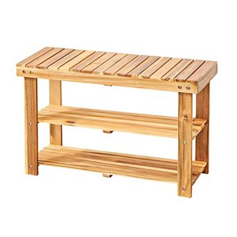 2 tier Natural Wooden Shoe Organizer for Entryway, Front Door, or Bathroom