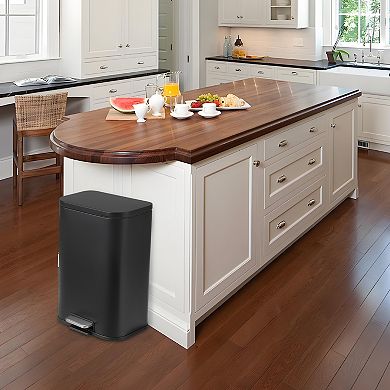 Fancihabor 13.2 Gallon black stainless steel step-on trash can, soft-close lid & removable bucket