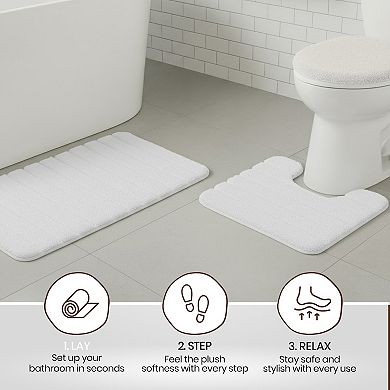 FonteLusso 3-Piece Bath Rug Set Soft Polyester Includes Bath Rug, Contour Rug & Lid Cover