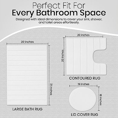 FonteLusso 3-Piece Bath Rug Set Soft Polyester Includes Bath Rug, Contour Rug & Lid Cover