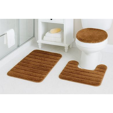 FonteLusso 3-Piece Bath Rug Set Soft Polyester Includes Bath Rug, Contour Rug & Lid Cover - Gold