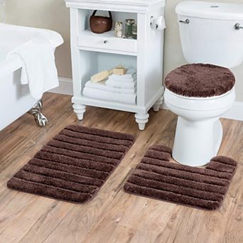 FonteLusso 3 pc Bath Rug Set Soft Polyester Includes Bath Rug, Contour Rug & Lid Cover
