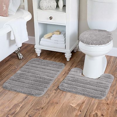 FonteLusso 3-Piece Bath Rug Set Soft Polyester Includes Bath Rug, Contour Rug & Lid Cover
