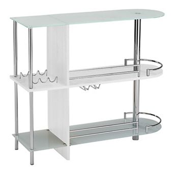 Kings Brand Furniture Bar Table with Two Tempered Glass Shelves and Wine Rack