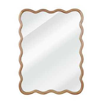 Natural Wood 30"x40" Wavy Rectangle Solid Wood Framed Wall Mirror