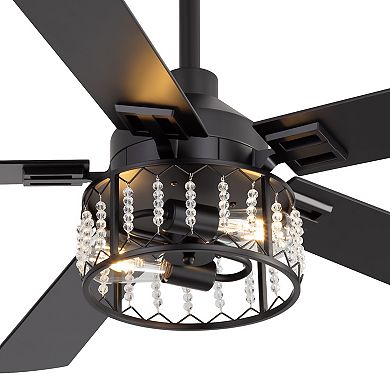 52-Inch Ceiling Fan with Light, Crystal Cage Shade, Reversible Blades, DC Motor, 2 Downrods