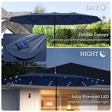 Outsunny Double-Sided Sun Umbrella, Garden Parasol with Light