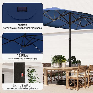 Outsunny Double-Sided Sun Umbrella, Garden Parasol with Light