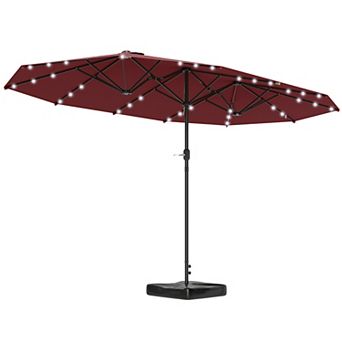 Outsunny Double-Sided Sun Umbrella, Garden Parasol with Light