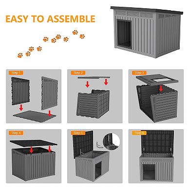 Large Plastic Dog House Weatherproof Outdoor Pet Shelter with Ventilation