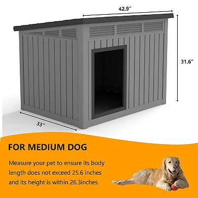 Large Plastic Dog House Weatherproof Outdoor Pet Shelter with Ventilation
